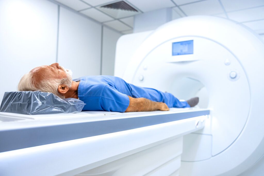 MRI hospital diagnostic center with patient laying down