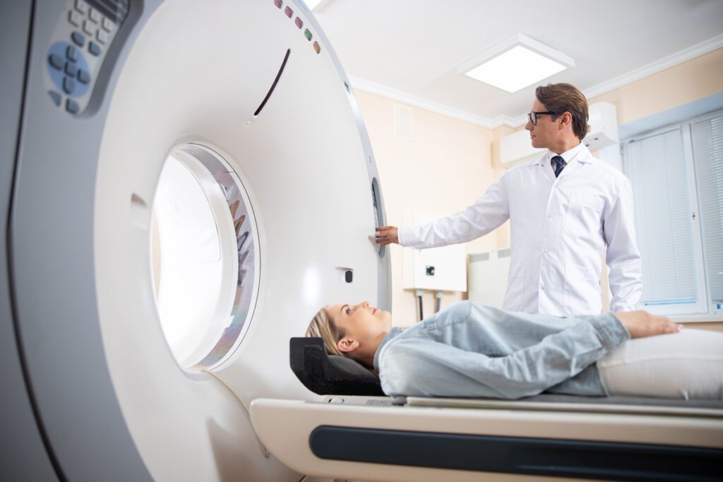young lady having an mri scan