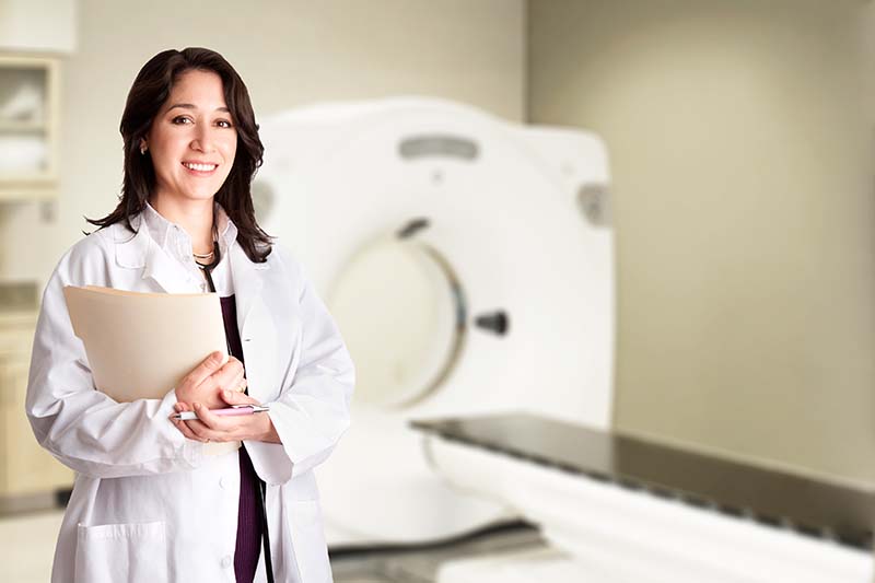 radiologist with chart in hand
